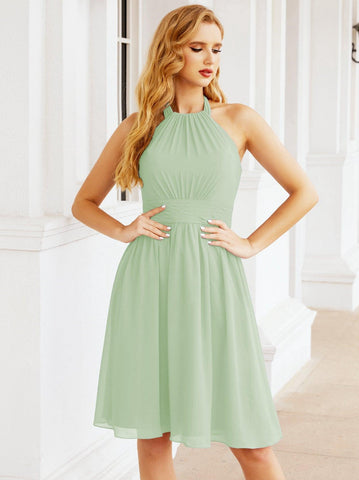 Robe de demoiselle d'honneur courte en mousseline de soie, dos nu, sans manches, robe de soirée formelle, dos nu, Baoleely 28023 