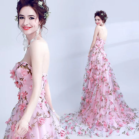 Evening dress autumn new bean pink tube top bride wedding banquet annual meeting evening dress