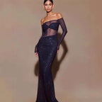 Robe de bal élégante à une épaule ornée de strass 