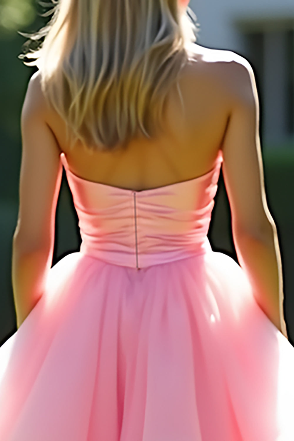 Vestido largo de fiesta rosa con escote corazón y corte en A