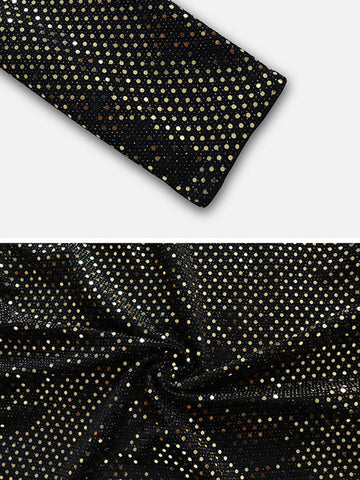 Vestidos de noche cortos, ajustados, de manga larga, con lentejuelas, abertura en V y escote en V. 