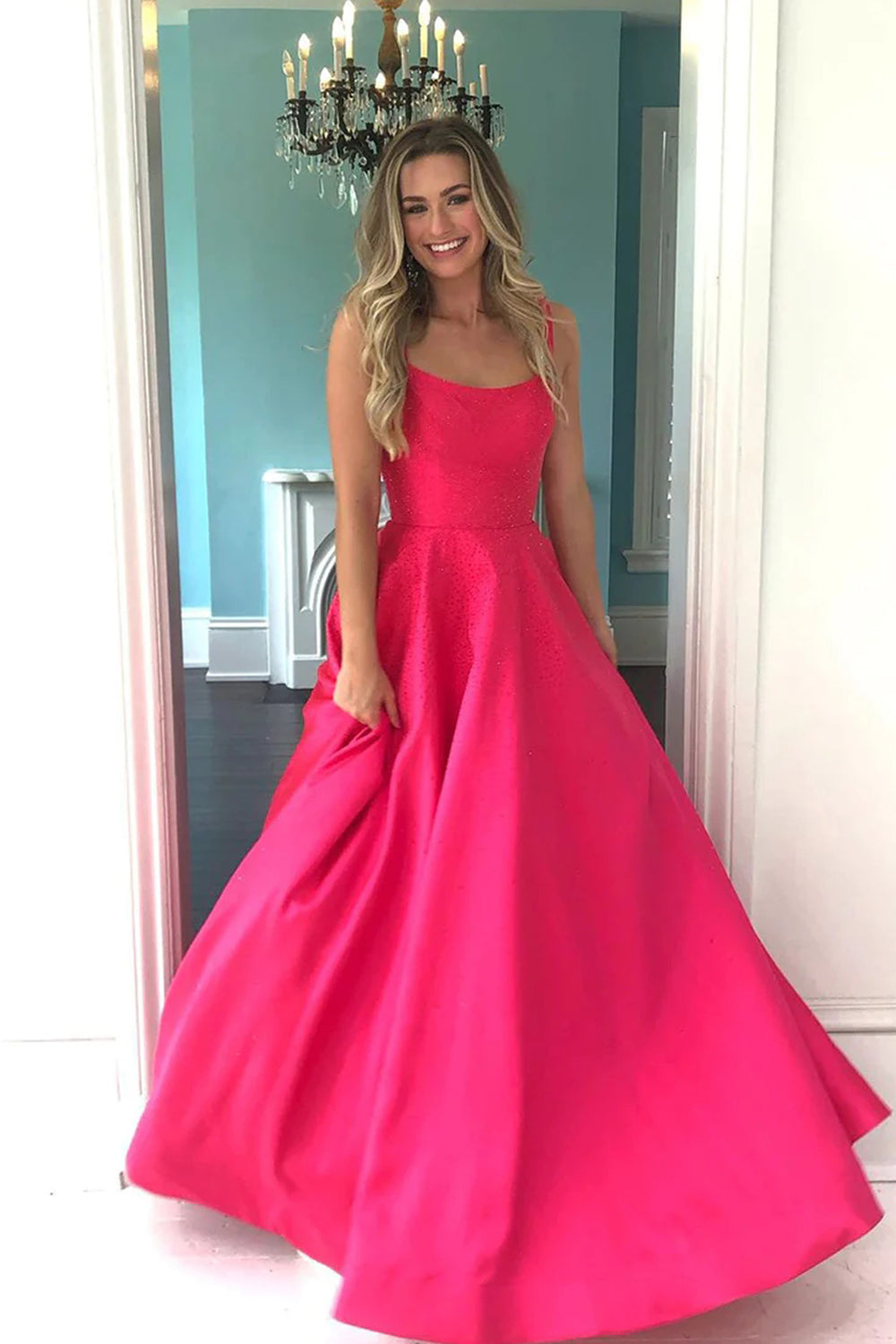 Sparkly Hot Sequin Straps A-Line Long Prom Dress