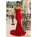 Vestido largo rojo de fiesta con tirantes finos y cuentas para cumpleaños 