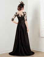 Vestidos de corte princesa/línea A para la madre de la novia con cuello joya y largo hasta el suelo 
