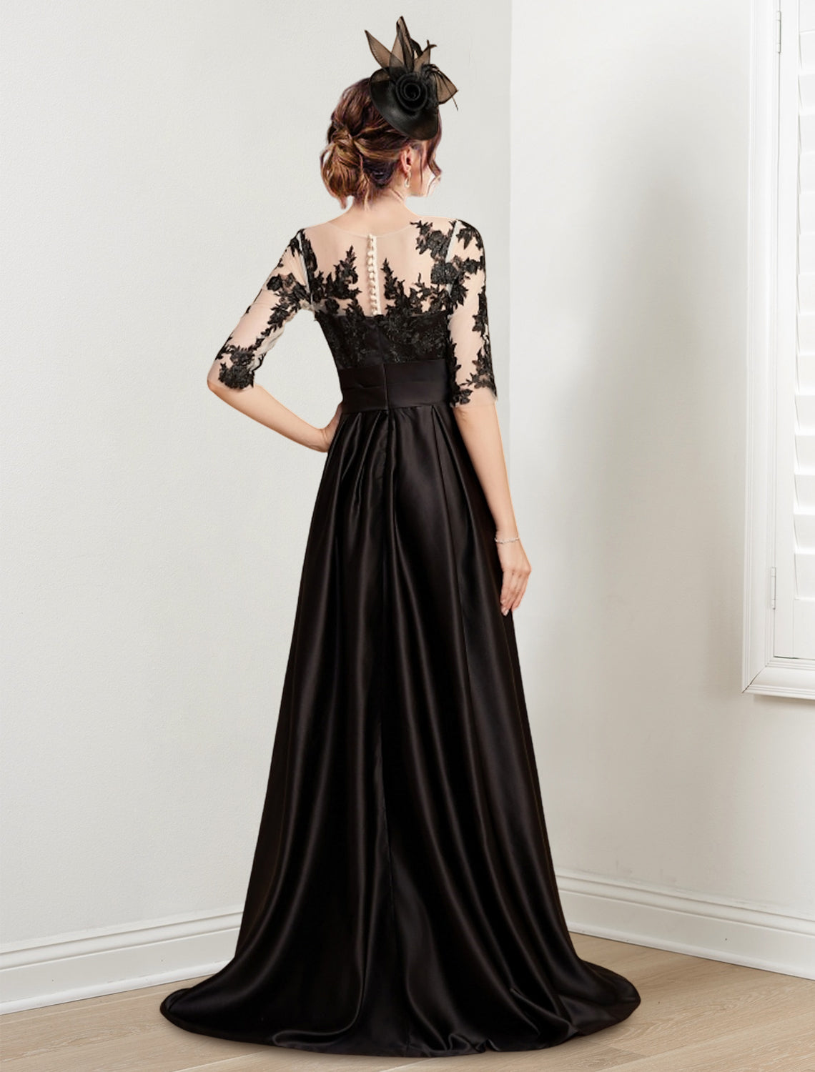 Vestidos de corte princesa/línea A para la madre de la novia con cuello joya y largo hasta el suelo 