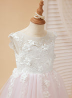 Vestido de niña de las flores de corte A, de tul y encaje hasta el suelo 