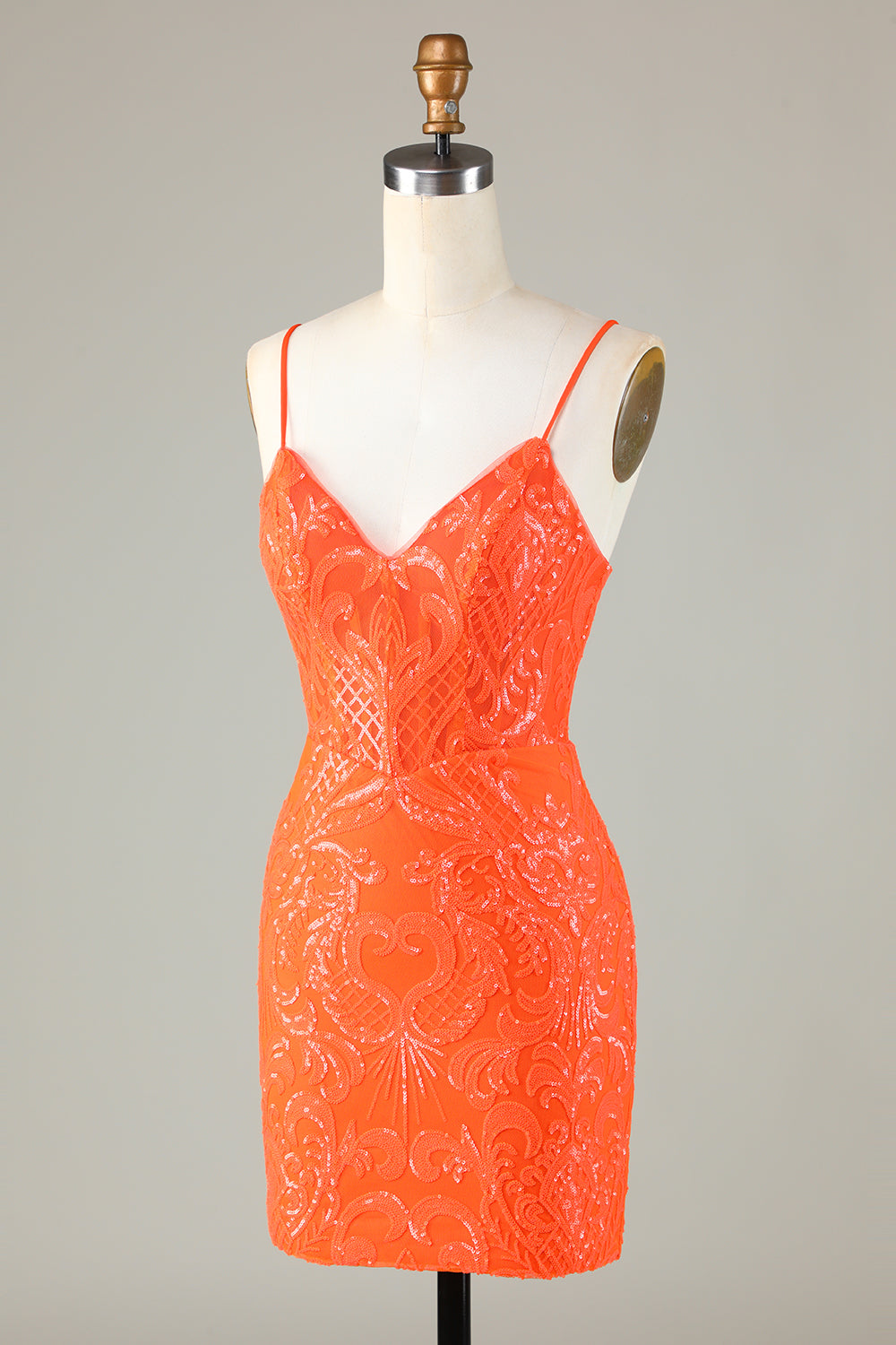 Sparkly Sheath Spaghetti Straps Sequins Corset Homecoming Dress