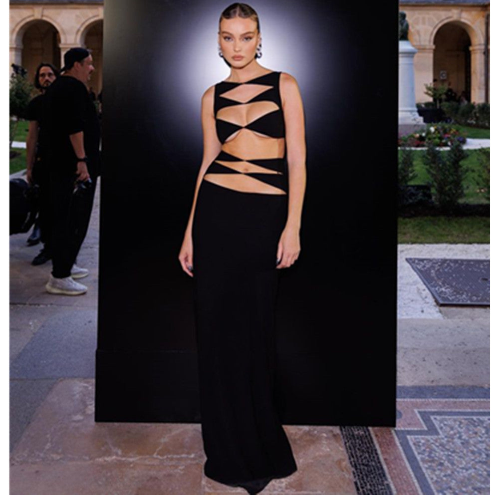Robe bandage chic deux pièces ajourée pour tapis rouge