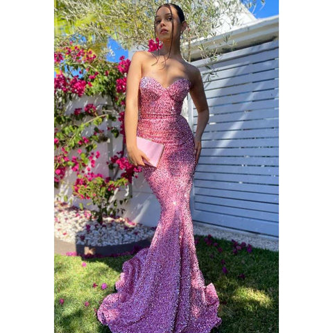 Vestido formal de corte trompeta/sirena con escote en forma de corazón, lentejuelas, espalda descubierta y cremallera