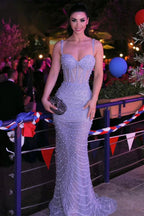 Lilac Straps Mermaid Evening Dress Sleeveless With Beadings