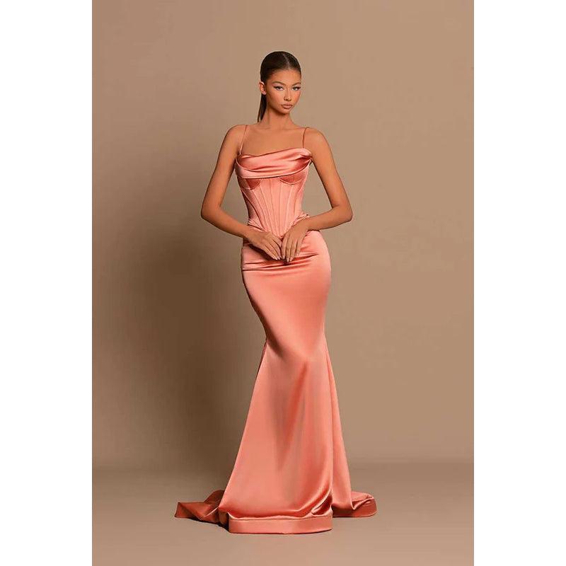 Robe de soirée longue sirène à bretelles spaghetti