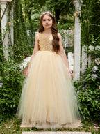 Vestido de princesa/de princesa de tul hasta el suelo para niña de las flores, color champán 