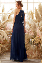 Robe de demoiselle d'honneur dos nu en mousseline bleu marine