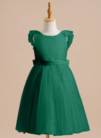 Vestido de niña de las flores de corte A, de satén y tul, hasta la rodilla 