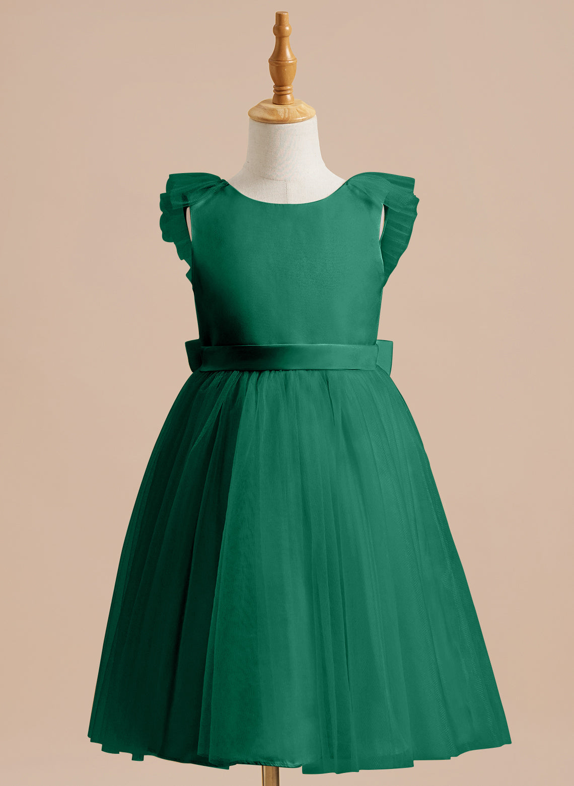 Vestido de niña de las flores de corte A, de satén y tul, hasta la rodilla 