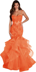Vestido de fiesta largo de sirena con volantes brillantes, apliques de encaje y tul para mujer. 