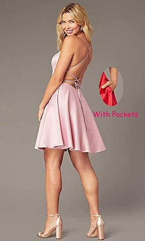 Spaghetti Straps Homecoming Dress Short Satin Puffy Cocktail SYH1