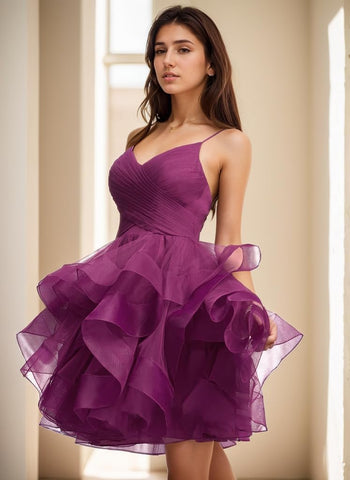 Vestido corto de fiesta con volantes y tutú de tul, escote en V, vestido de gala formal. 