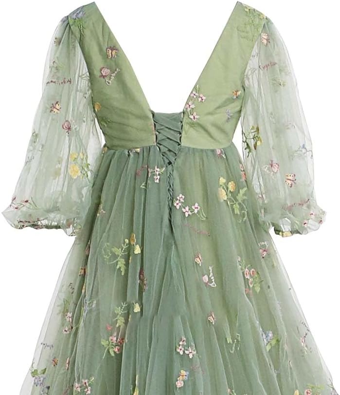 Robe de maternité en tulle brodé, idéale pour une séance photo, une robe de bal fendue ou une baby shower. 