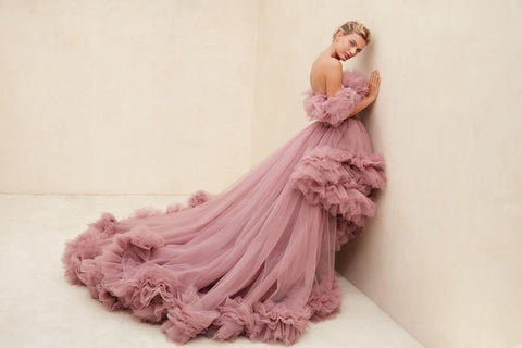 Robe de mariée en tulle à volants pour séance photo de maternité, robe de grossesse transparente à épaules dénudées, robe de bal pour femme enceinte ou baby shower. 