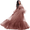 Vestido de maternidad con mangas abullonadas, bata de tul para sesión de fotos, vestido de embarazo con hombros descubiertos para baby shower 