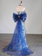 Vestido largo de noche de sirena con lentejuelas plateadas brillantes y lazo Y7746