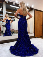 VESTIDO DE FIESTA DE SIRENA CON ESCOTE CORAZÓN Y LENTEJUELAS