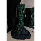 Vestido de fiesta de noche sin mangas con lentejuelas de sirena glamuroso y dramático