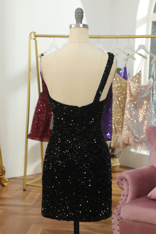 Robe de bal moulante à sequins asymétrique
