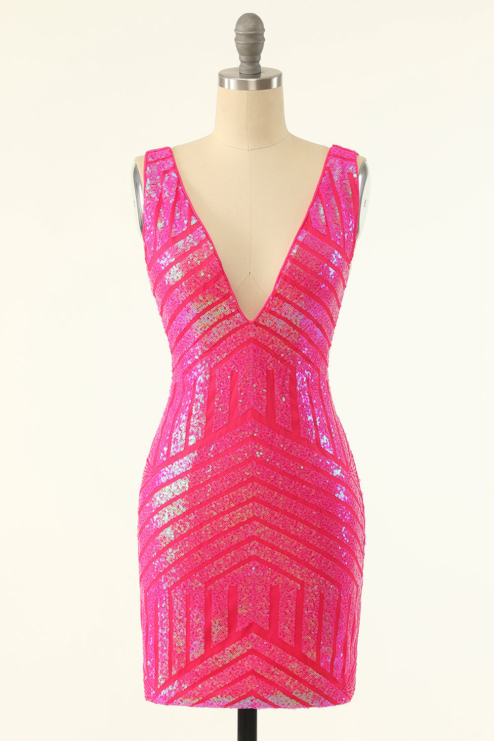 Robe courte Shetah à sequins orange scintillants, col en V et dos nu.