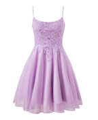 Vestido corto de gasa corte A para baile de bienvenida
