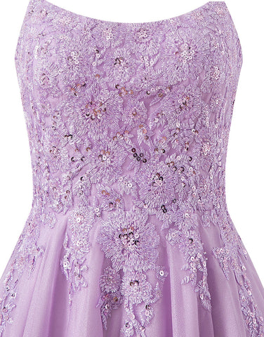 Vestido corto de gasa corte A para baile de bienvenida