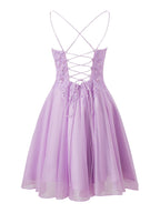 Vestido corto de gasa corte A para baile de bienvenida