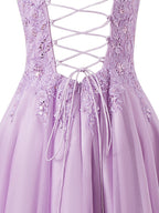 Vestido corto de gasa corte A para baile de bienvenida