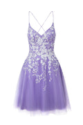 Vestido corto de fiesta de bienvenida de tul brillante con apliques, estilo línea A