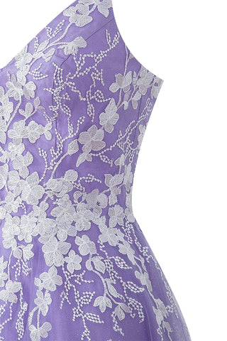 Robe de bal courte Aline en tulle pailleté avec appliques