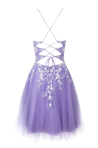 Robe de bal courte Aline en tulle pailleté avec appliques