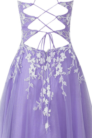 Robe de bal courte Aline en tulle pailleté avec appliques