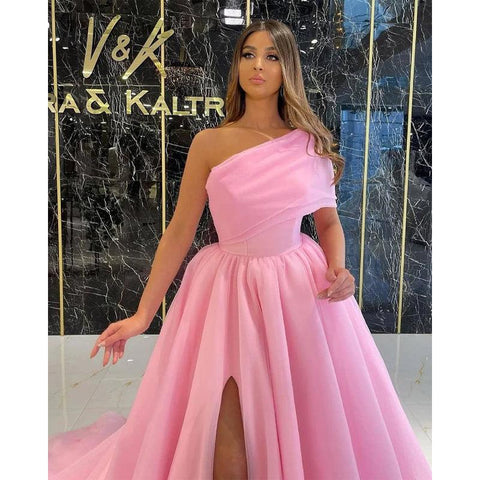 Vestido de noche formal de fiesta largo con abertura alta y un solo hombro único 