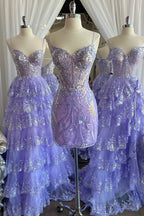 Sparkly Bodycon Spaghetti Straps Blue Corset Homecoming Dress with Sequins