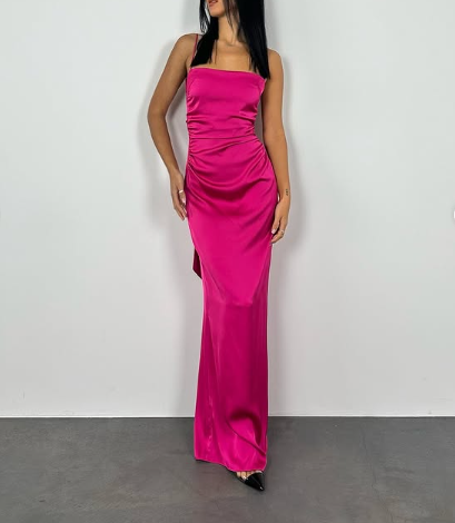 Robe de bal longue fourreau rose fuchsia sexy dos nu Y7894