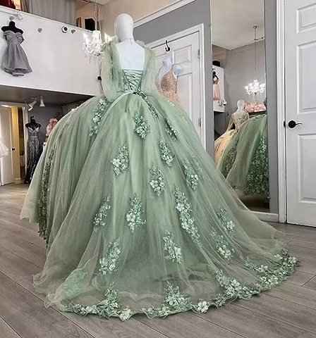 Vestido de quinceañera estilo espagueti con apliques de encaje para mujer, ideal para fiestas de 15 y 16 años (modelo Y3038)