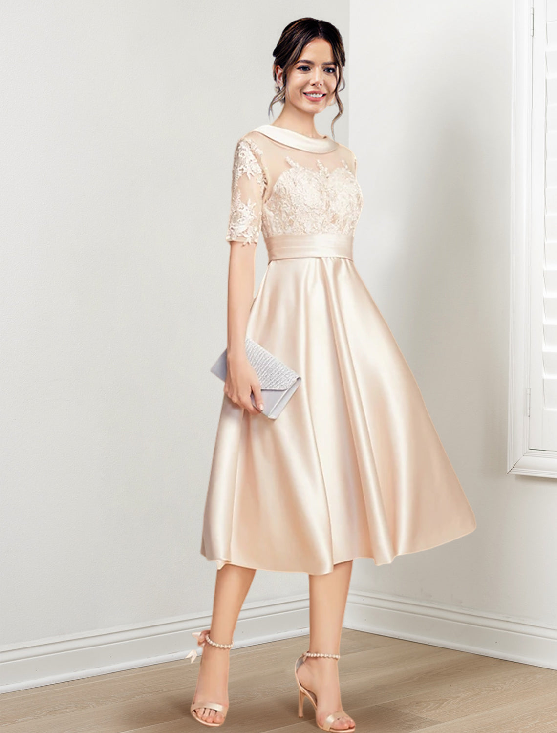 Vestidos de corte princesa/línea A hasta la rodilla para la madre de la novia 