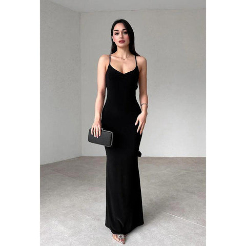 Vestido sencillo e informal con tirantes finos, espalda abierta, para fiesta de noche, vacaciones y graduación.