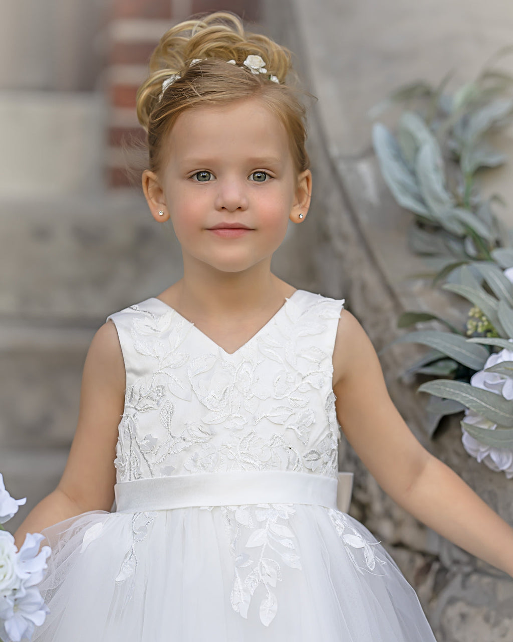Vestido de niña de las flores sin mangas de tul y encaje hasta la rodilla 