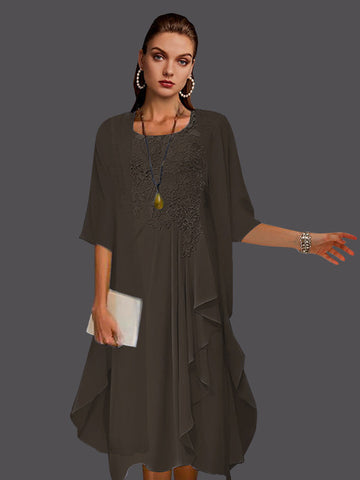 Two Piece A-Line Chiffon Lace Sleeveless Jacket Dresses with Pleats Appliques