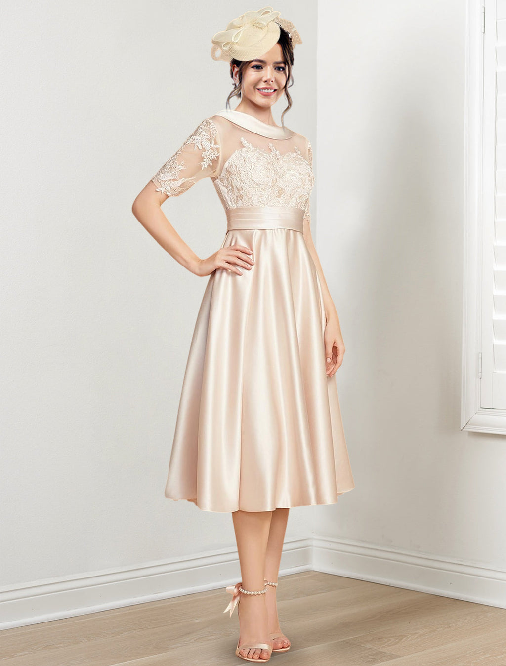 Vestidos de corte princesa/línea A hasta la rodilla para la madre de la novia 