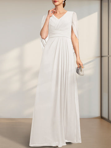 A-line V-Neck Floor-Length Chiffon Mother of the Bride Dress With Pleated