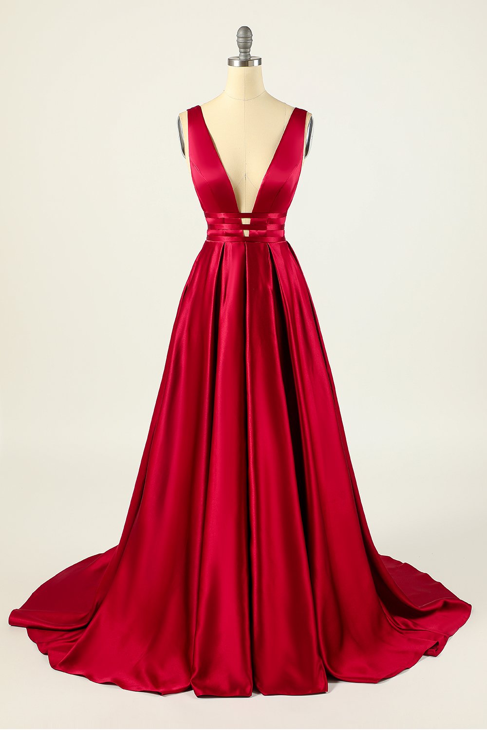 Robe de bal longue en satin rose poudré