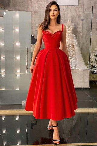 Robe de soirée rouge charmante sans manches, longueur cheville